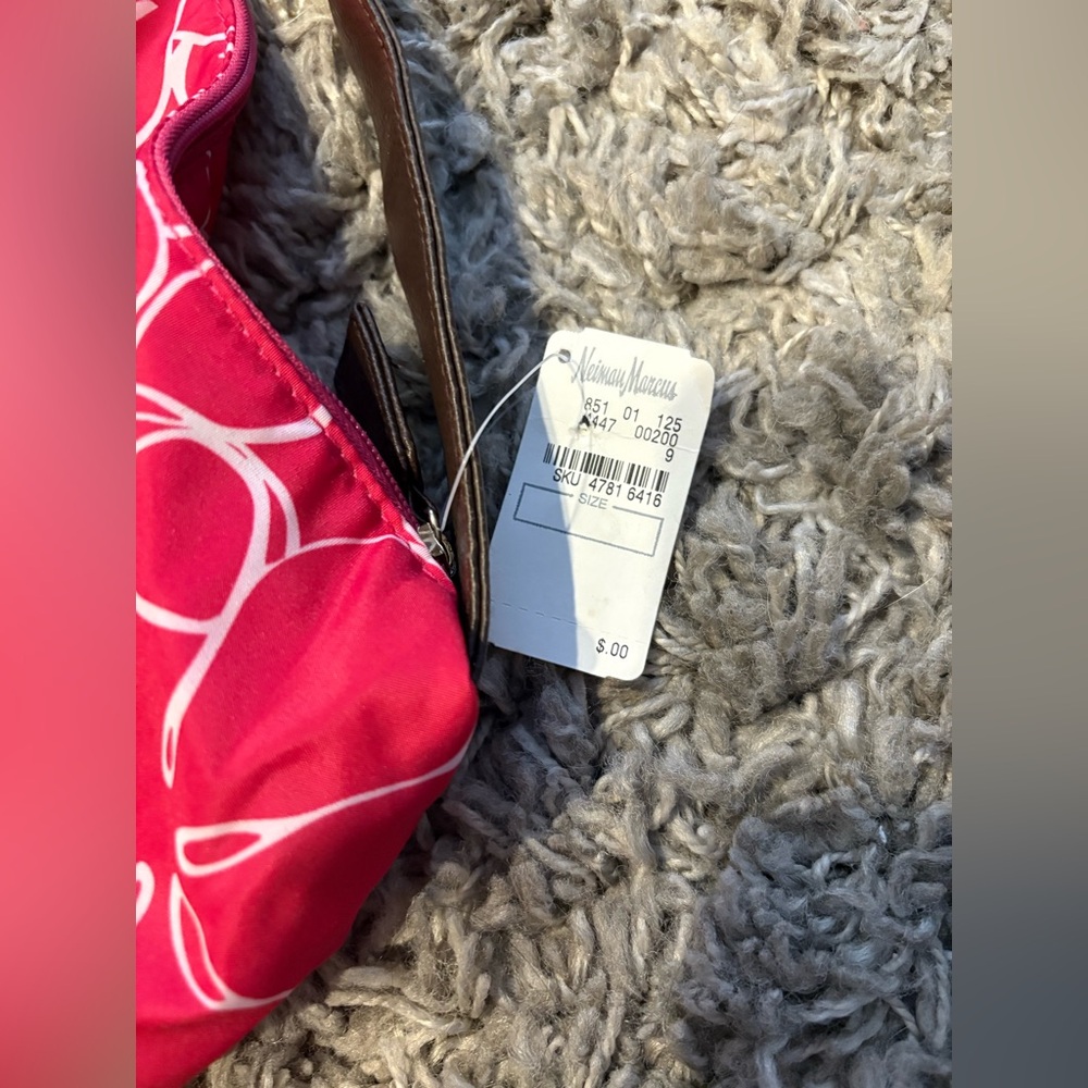 NWT! Neiman Marcus floral nylon tote with brown vegan leather strap - Picture 6 of 11